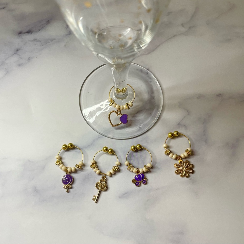 Gold & purple wine charms set of 5